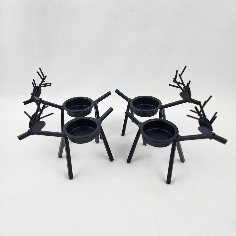4 Metal Reindeer‎ Candleholders Antique Black 5"x5" Holiday Primitive Farmhouse - Picture 4 of 5